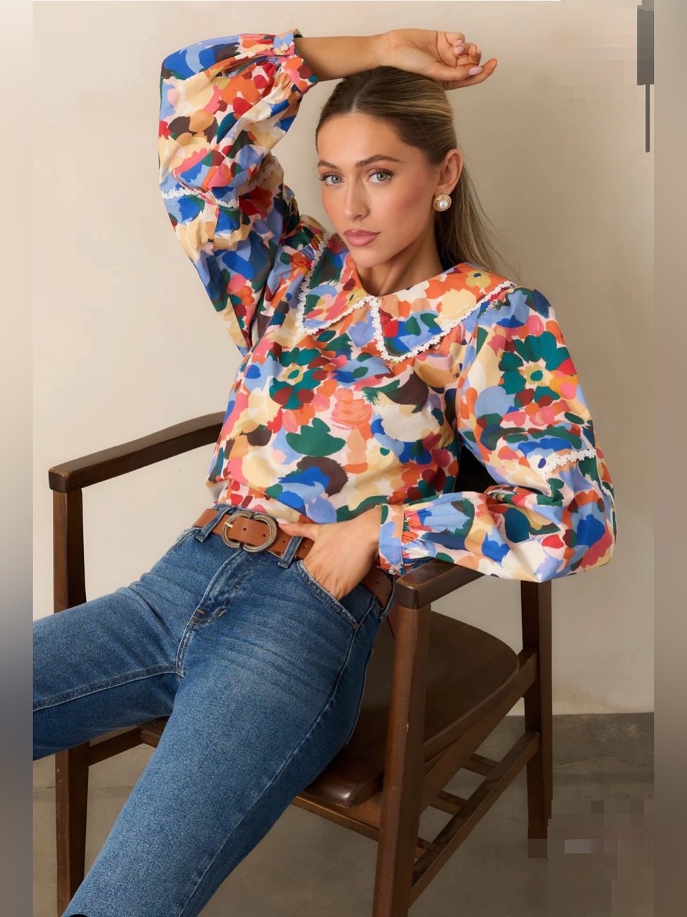 PROSPERINA STOWE ORANGE MULTI FLORAL PRINT COTTON TOP